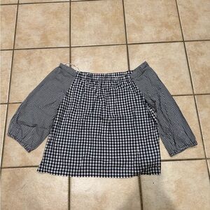 Tommy Hilfiger Navy and White Gingham Off-Shoulder Top size L new blue white